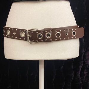Brown studded belt with silver accents #214